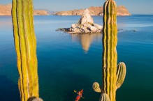 Sea kayaker at Agua Verde, Sea of Cortez, Baja, Mexico.