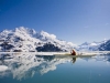 Kayak guide Benson, with the stunning John Hopkins tidewater glacier five miles behind.