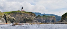 Sea kayakers at Tatoosh Island, Washington State.