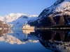 \"The Enchanted Circle\" Charter boat Faithfully on a still morning in Harriman Fjord, Prince William Sound, Alaska.