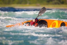 Sea kayaker Bryan Smith at Skookumchuck Rapids, British Columbia, Canada. (MR).
