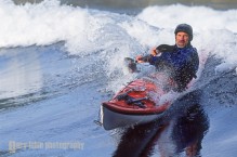 Sea kayaker Leon Somme' at Skookumchuck Rapids, British Columbia, Canada.