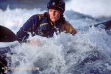 Shawna Franklin, kayak surfing Skookumchuck Rapids, British Columbia, Canada.