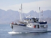Ursa Major underway. Kayak mothership Ursa Major motors south in the Sea of Cortez, with Sierra de la Giganta mountain backdrop. Baja, MX.