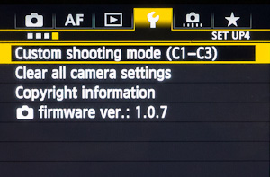 The Custom Shooting register location is in the wrench section of the menu (5D Mark III).