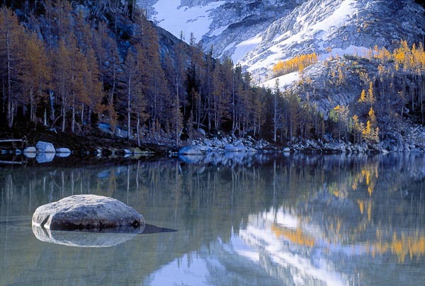 Perfection Lake, Enchantments. Alpine Lakes Wilderness, WA. Canon Elan 2e, 24mm TS-E f/3.5, Fuji Velvia 50