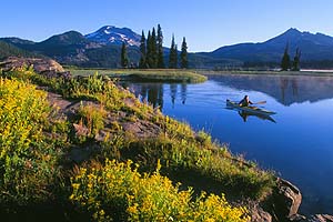 Sea kayaker on Sparks Lake, Oregon.