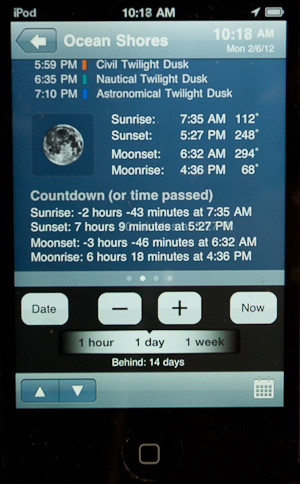 VelaClock app gives you sun and moon rise times and azimuths without reliance on an internet connection.