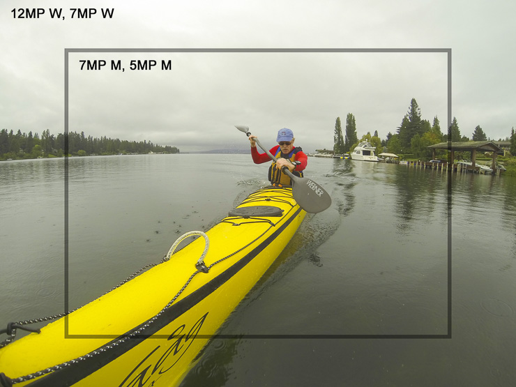 GoPro Hero3 still image sizes: 12MP, 7MP W are full sensor area angle-of-view, but only 12MP use all 4000×3000 pixels. 7MP W and 7MP M both have 3000×2250 pixels at different angles-of-view. 5MP M has the same angle-of-view as 7M but at 2560×1920 pixels.