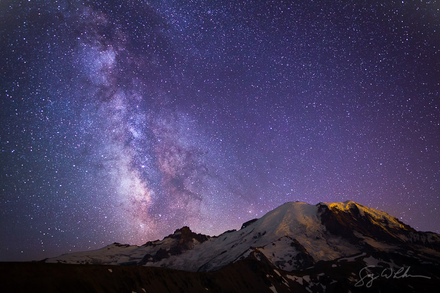 Milky Way and Mt. Rainier from Mt. Fremont. Rokinon 24mm f/1.4 at f/2, 15 sec, ISO 3200.  