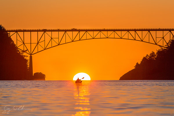 Sunset beneath the Deception Pass Bridge.