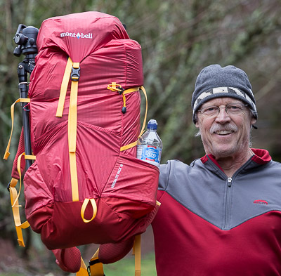 Packed and ready for a three-night backpack. Total pack weight: 23.9 lb. including camera w/24-105mm f/4 lens that clips to chest harness and 70-200mm f/4 (not shown).